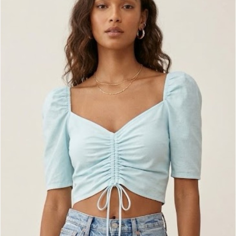 Aritzia Wilfred Nissa Puff Sleeve Crop Top
